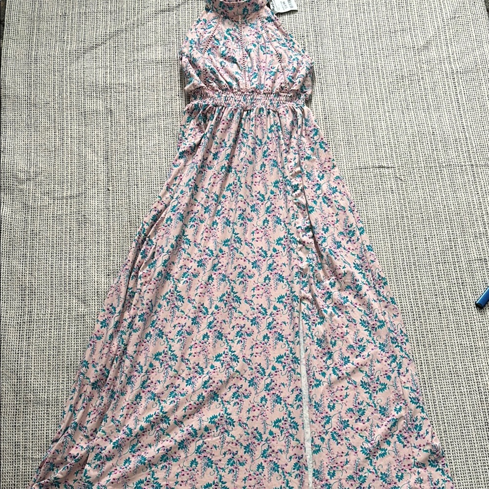 Poof New York Women’s Floral Halter Maxi Dress with Slits SZ Small